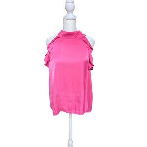 Ann Taylor Pink Bow Neck Flutter Sleeve Blouse Size M